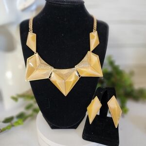 Gold Geometric Design Necklace and Earrings Set